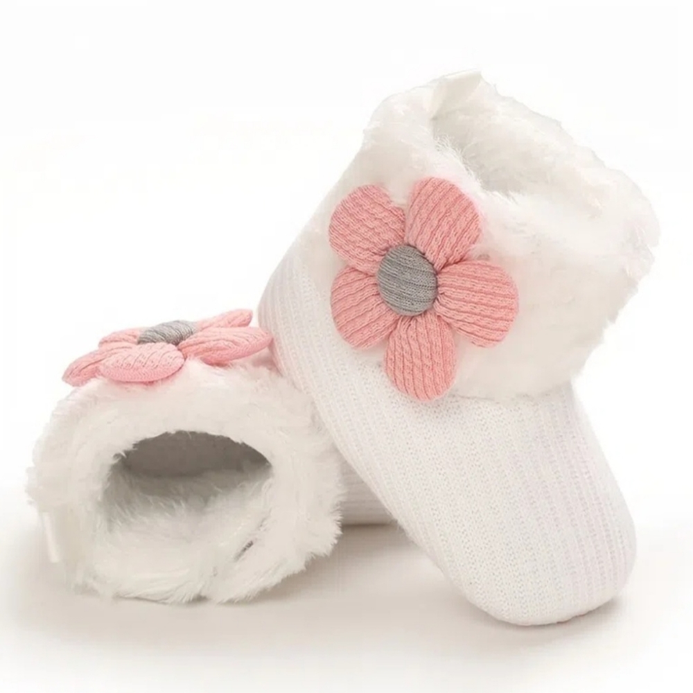 Baby Girl White and Pink Flower Booties